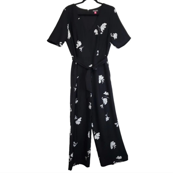 Vince Camuto Tossed Flowers Black White Floral printed Elbow Sleeve Jumpsuit 14 - Picture 6 of 15